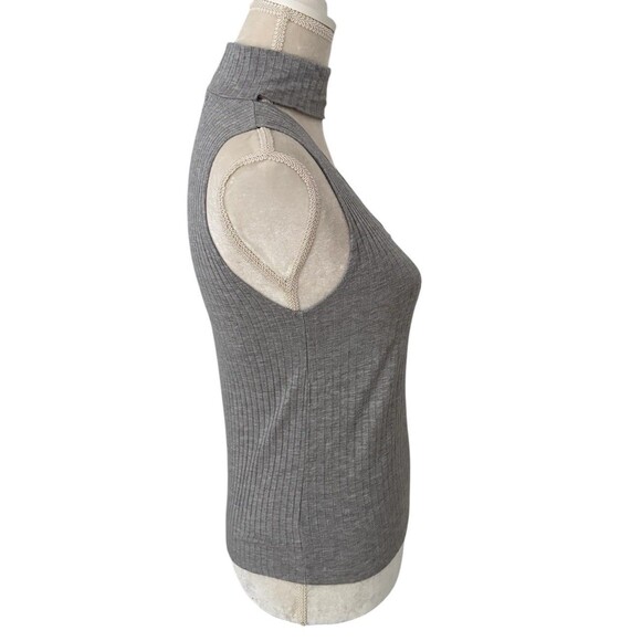 LNA Gray Sleeveless Ribbed Knit Tank Top Women's  Small Turtle High Neck Choker - Picture 5 of 13